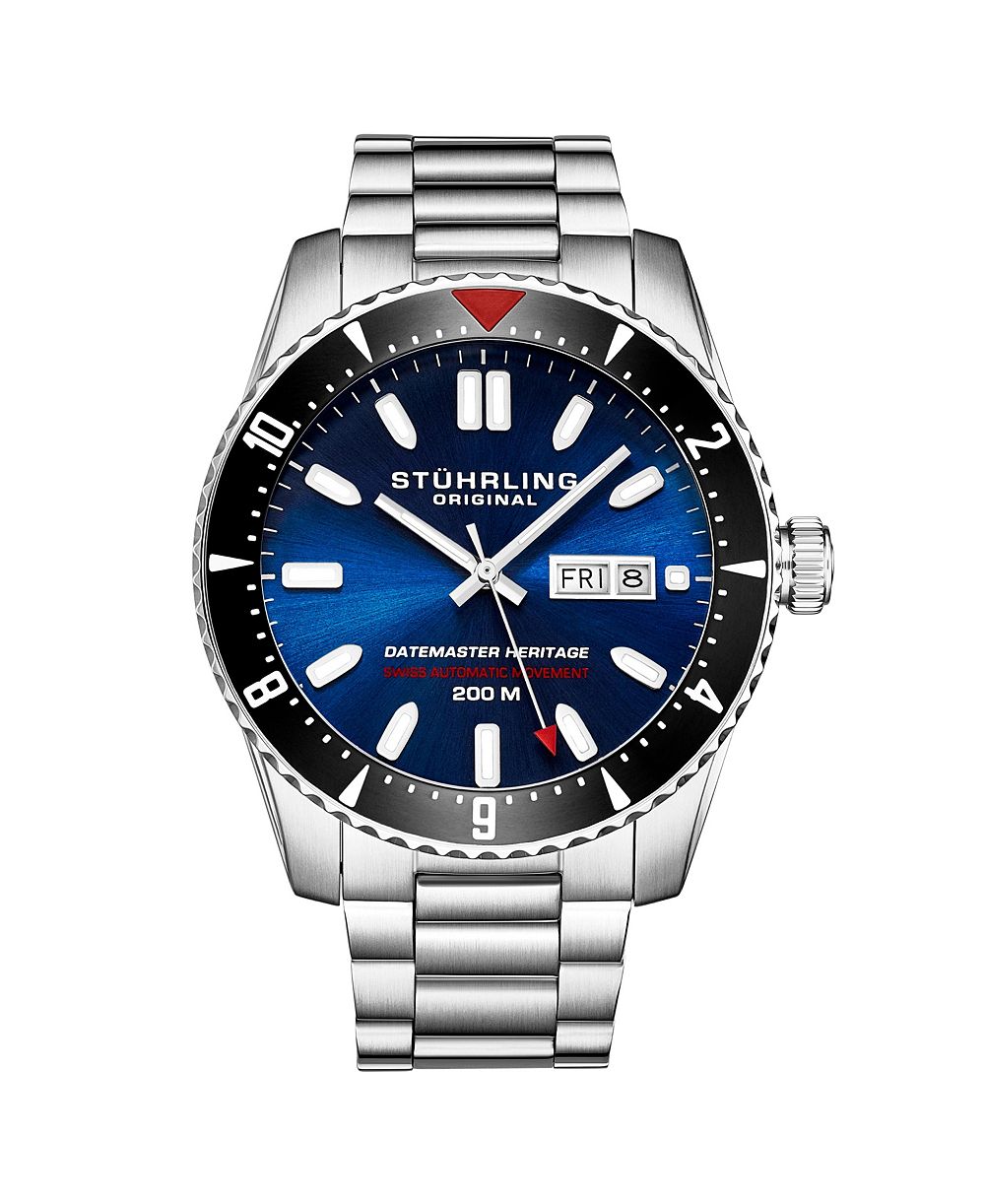 Stuhrling Мужские часы Aquadiver 44mm, стальной браслет, водостойкость 200M