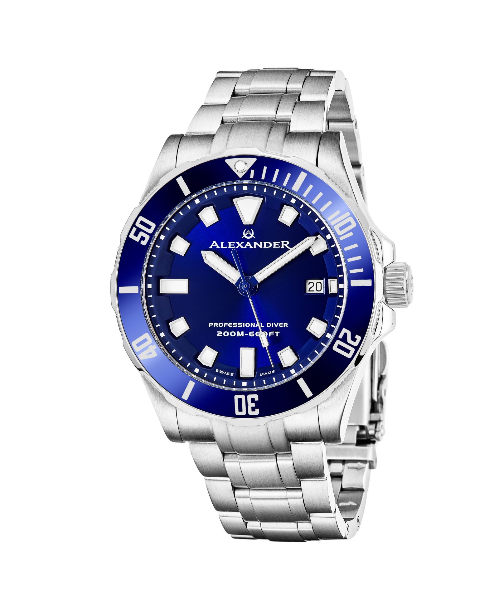 Мужские часы Alexander Vathos Silver-tone Stainless Steel, Blue Dial, 42mm