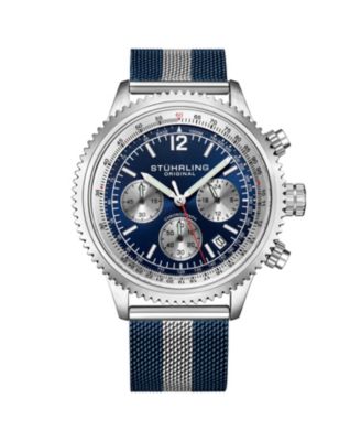 Мужские часы Stuhrling Monaco Blue|Silver-tone Stainless Steel, синий циферблат, круглые 47mm