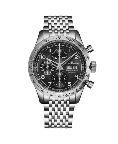 Alexander Men's Megalos Silver-tone Stainless Steel , Black Dial , 51mm Round Watch