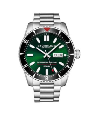 Stuhrling Мужские часы Aquadiver 44mm Swiss Automatic, зеленый циферблат, стальной браслет, водонепроницаемость 200M