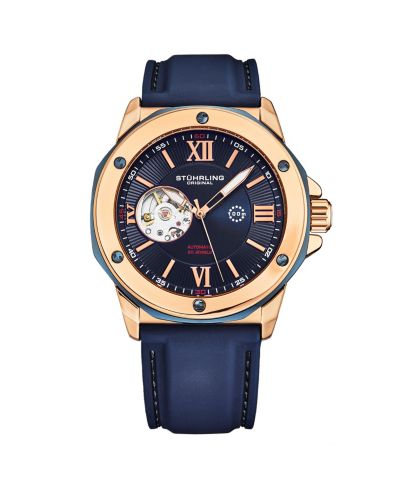 Мужские автоматические скелетоны часы Stuhrling Edwardian 4018 – 44mm Stainless Steel Case, Skeleton Dial, Silicone Strap