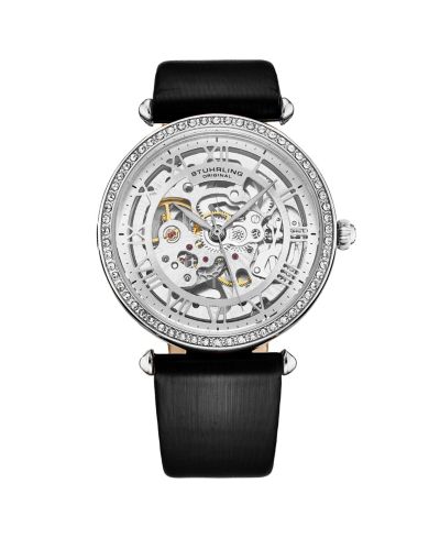 Stuhrling Women's Legacy Black Leather , Silver-Tone Dial , 45mm Round Watch