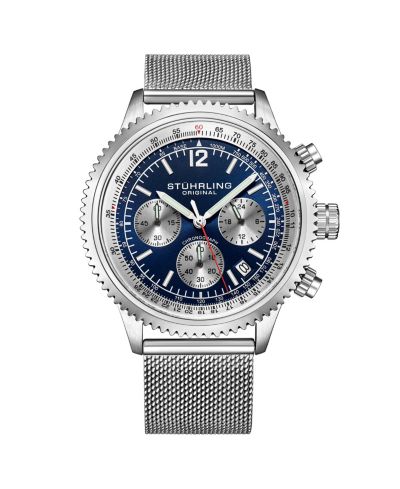 Мужские хронограф часы Stuhrling Turbine 4015 – 44mm Quartz Movement, тахиметрическая безель, дизайн в авиационном стиле