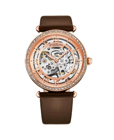 Stuhrling Women's Legacy Brown Leather , Two-Tone Rose-Gold Dial , 45mm Round Watch