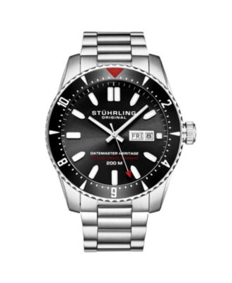 Stuhrling Men s Aquadiver 44mm Swiss Automatic Diver Watch, Black Dial, Rotating Bezel, Stainless Steel, 200M Water Resistant