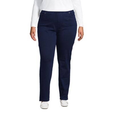 Lands' End Women's Plus Size Starfish Mid Rise Knit Denim Straight Jeans