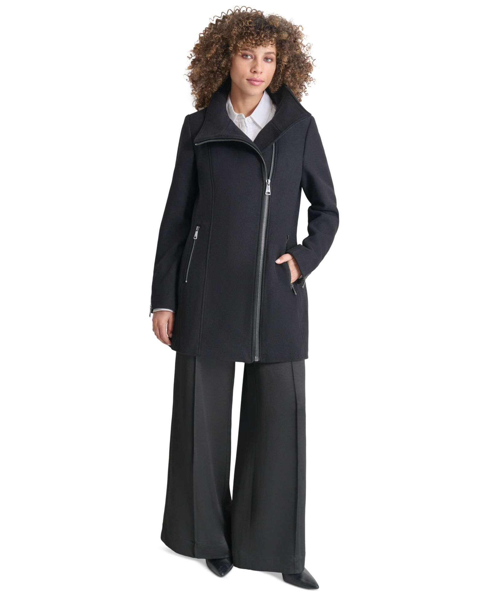 Женское асимметричное пальто DKNY на молнии
