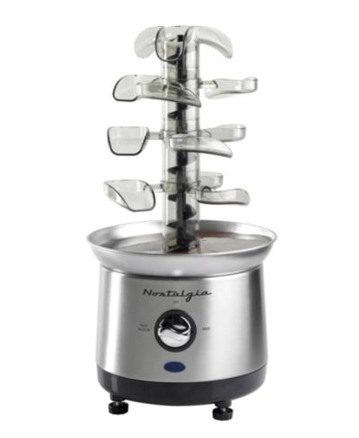 Nostalgia 2 Pound Stainless Steel Cascading Fondue Fountain Chocolate, BBQ Sauce, Ranch, Nacho Cheese, Buffalo Sauce