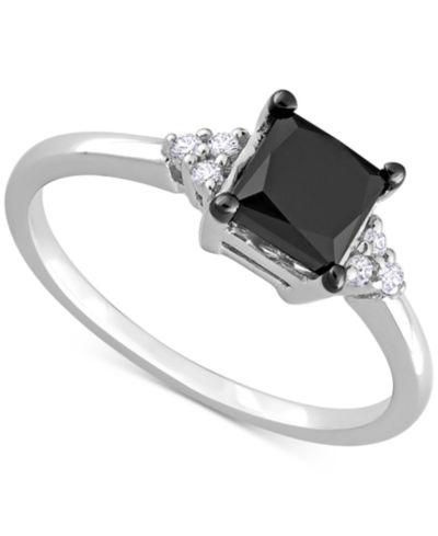 Помолвочное кольцо Black Diamond (3/4 ct. t.w.) & White Diamond (1/4 ct. t.w.) Princess-Cut в 14k White Gold