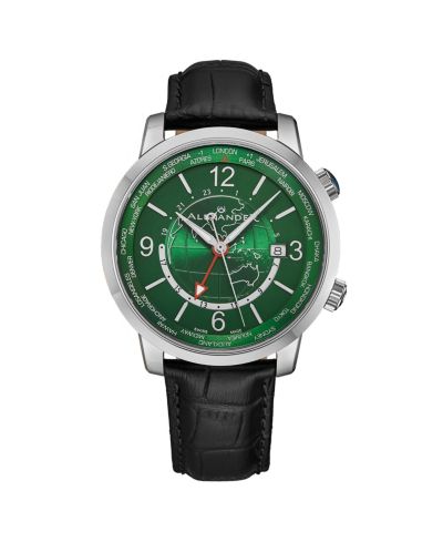 Alexander Мужские круглые часы Journeyman 2, черная кожа, зеленый циферблат, 40mm