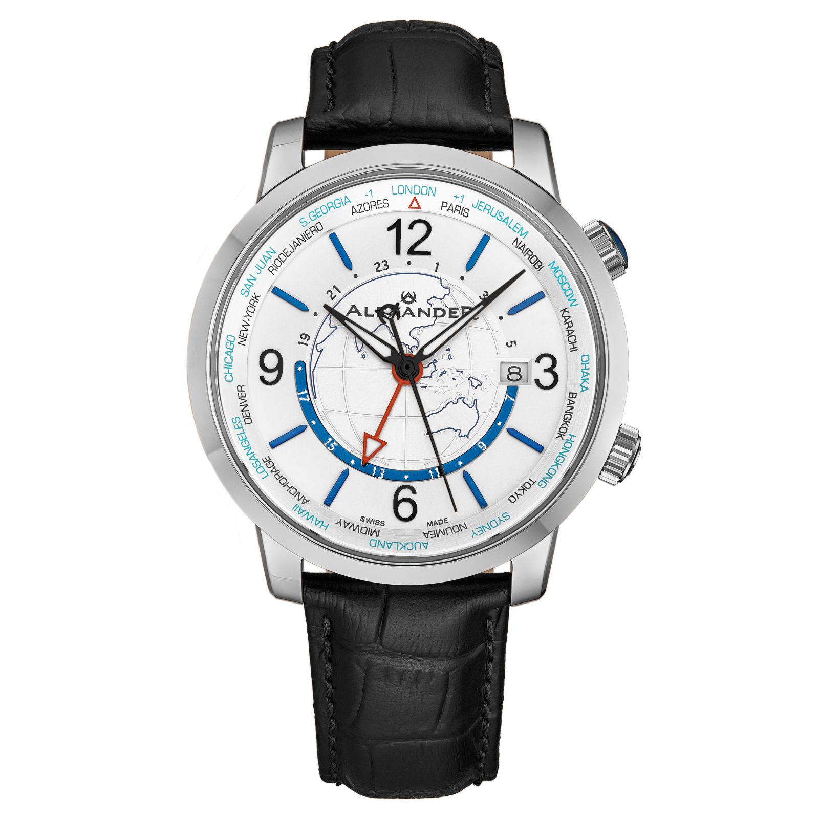 Alexander Мужские часы Journeyman 2 Black Leather с серебристым циферблатом, круглые, 40mm