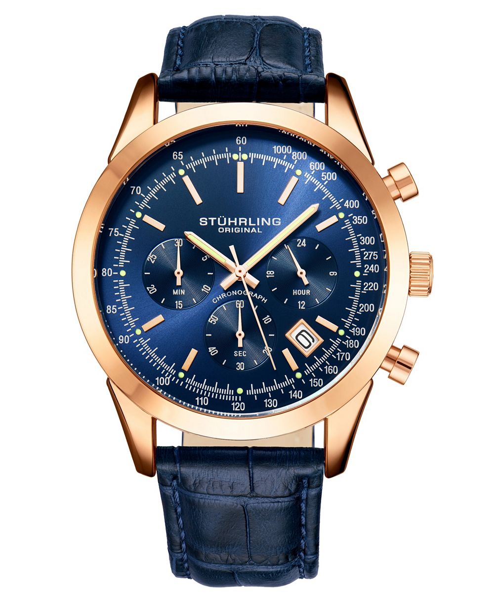 Stuhrling Rialto 3975L Men s Chronograph Watch - Quartz Movement, 44mm Stainless Steel Case, Leather Strap