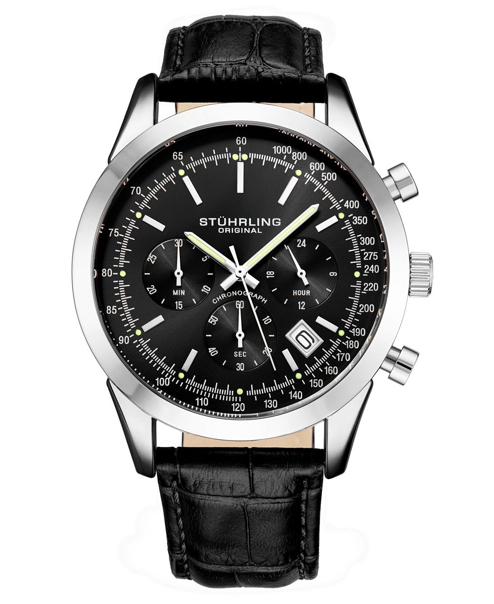 Мужские часы Stuhrling Rialto 3975L Chronograph Quartz 44mm Stainless Steel Leather Strap