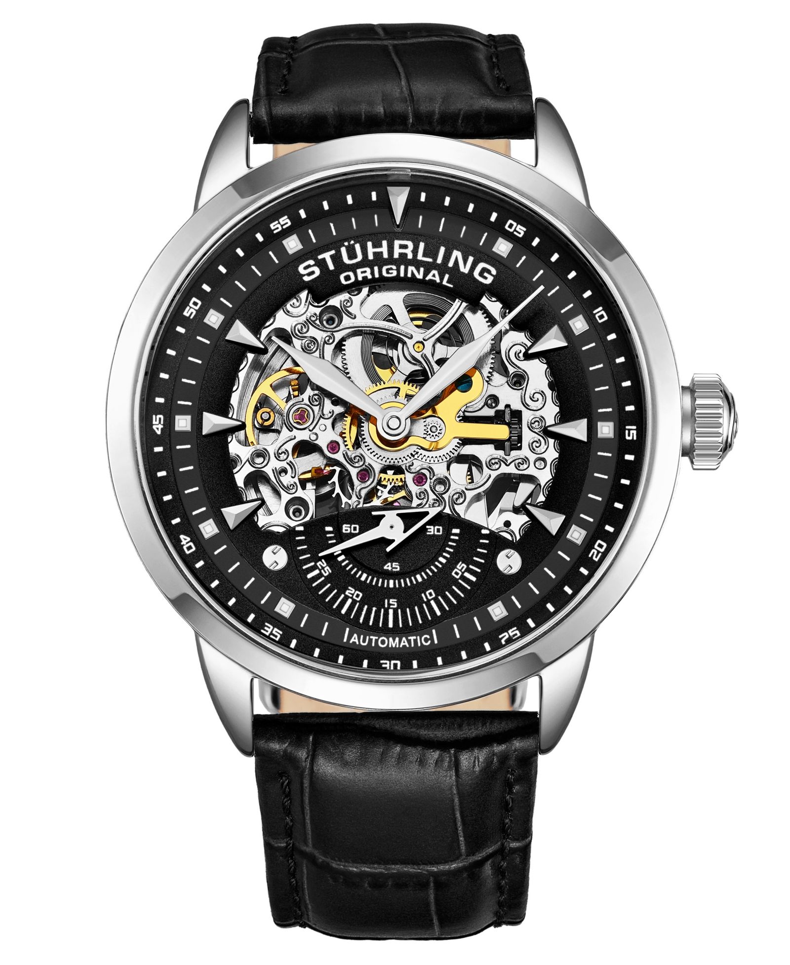 Часы Stuhrling Men's Legacy кожаный ремешок черный циферблат 44mm