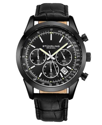 Stuhrling Часы Monaco Мужские, кожаный ремешок, черный циферблат, 44mm