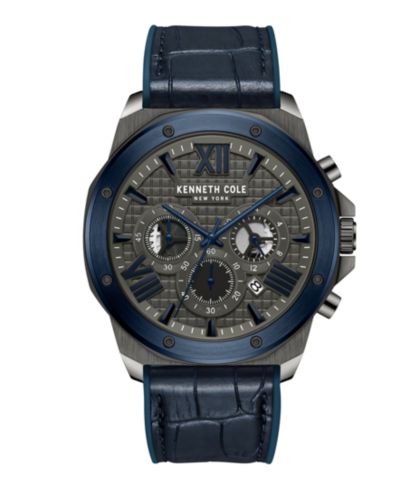 Мужские часы Kenneth Cole New York Chronograph Dress Sport Blue Leather, 45mm