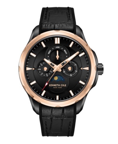 Мужские многофункциональные спортивные часы Kenneth Cole New York из черной натуральной кожи с силиконовым ремешком, 42mm