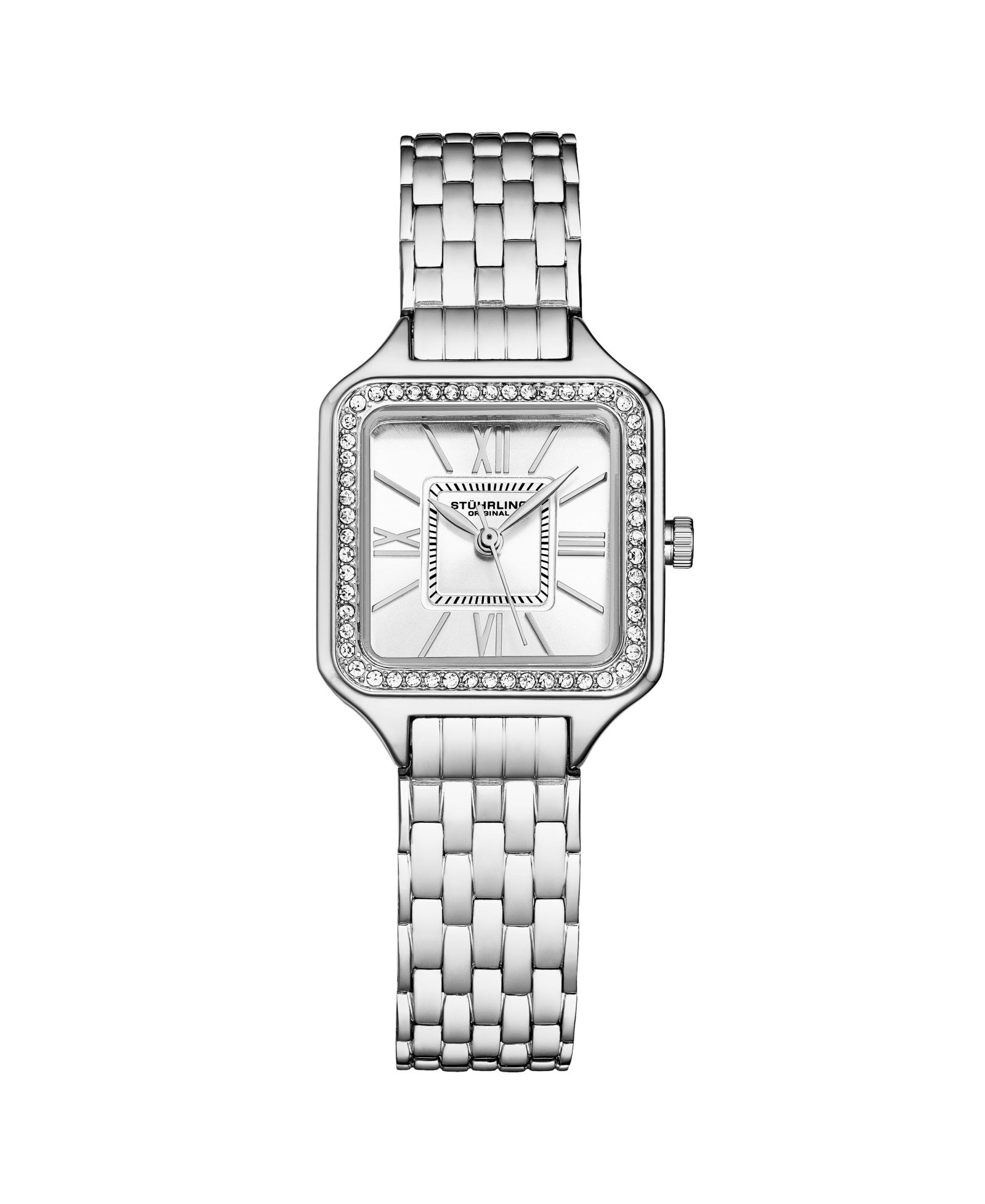 Stuhrling Confidant 4020 Women s Square Watch - Quartz Movement, 27mm Case, Crystal-Accented Bezel, Stainless Steel Bracelet