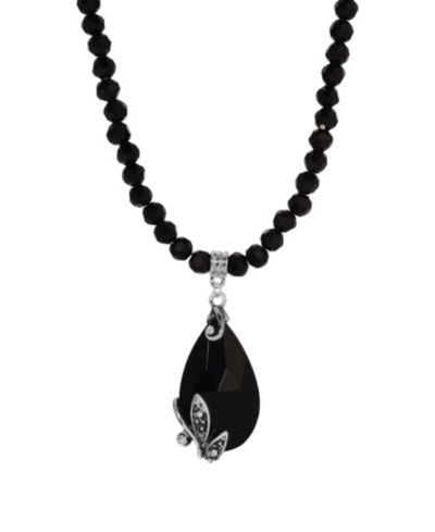 2028 Glass Black Beaded Teardrop Necklace