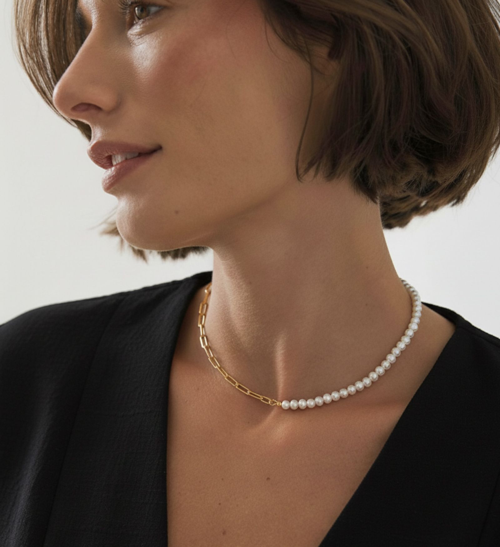 Чокер Joey Baby Half Pearl Half Paperclip Chain 6-7 mm Freshwater Pearls with Gold Stainless Steel