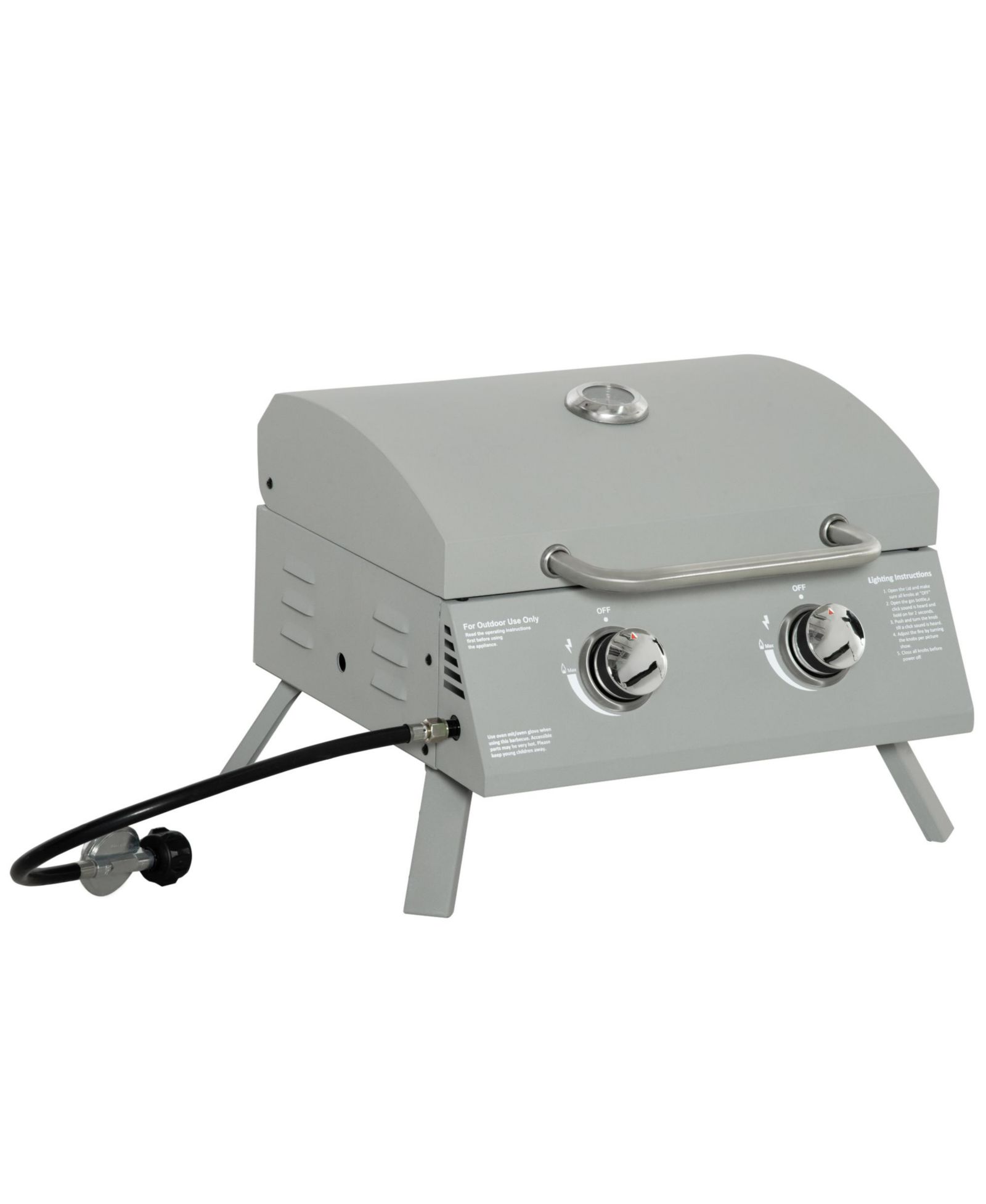 Outsunny Tabletop Propane Gas Grill BBQ w/ 2 Burners Lid Thermometer,