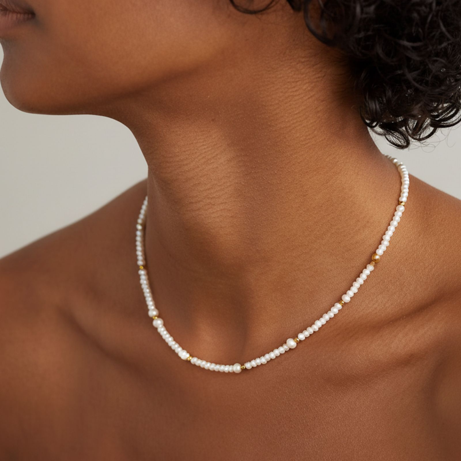Ожерелье Joey Baby Freshwater Pearl & Stainless Steel Beaded Necklace 6-7 mm и 3-4 mm