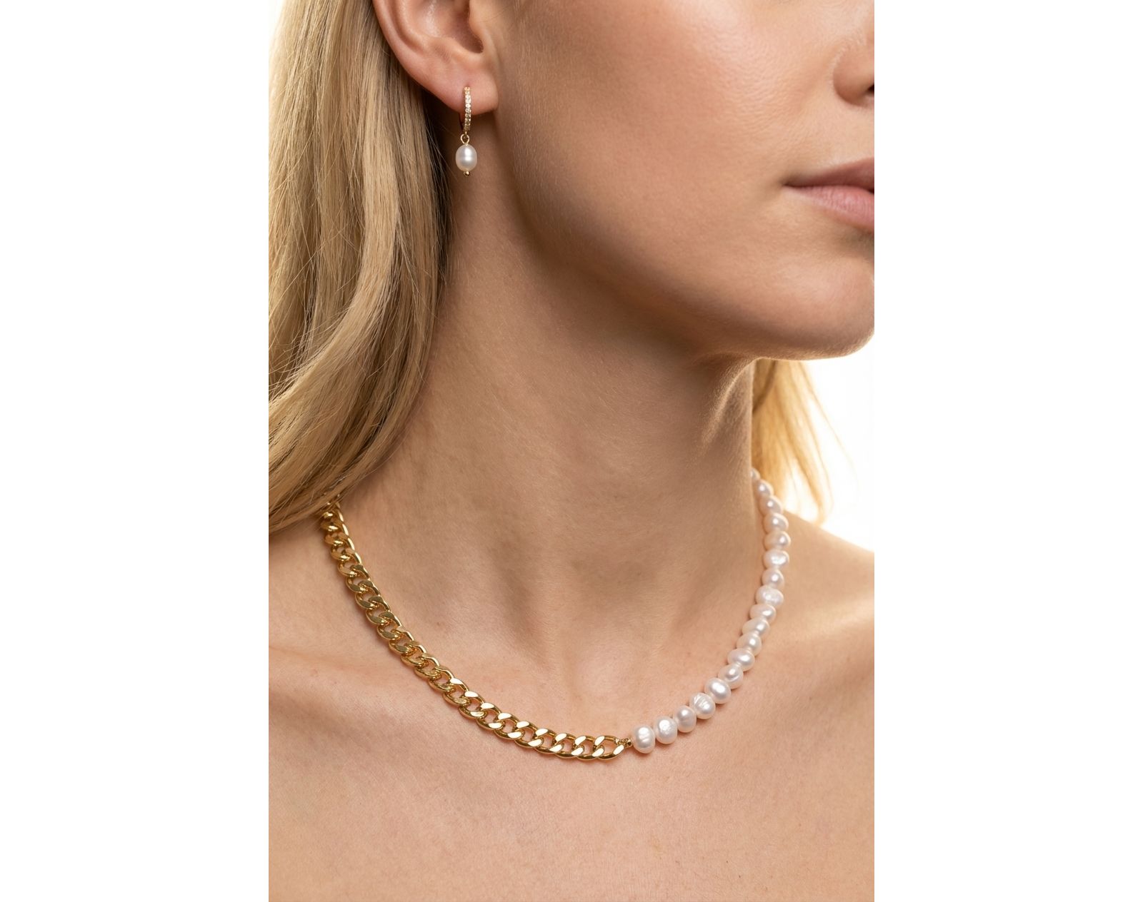 Ожерелье Joey Baby Half Chain из нержавеющей стали с напылением 18K и речным жемчугом