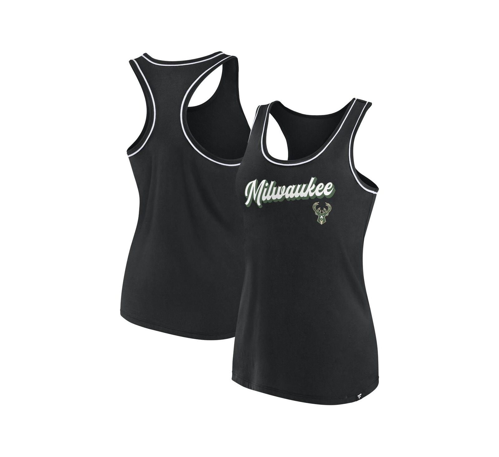 Женский майка-топ Fanatics Black Milwaukee Bucks Wordmark Logo Racerback