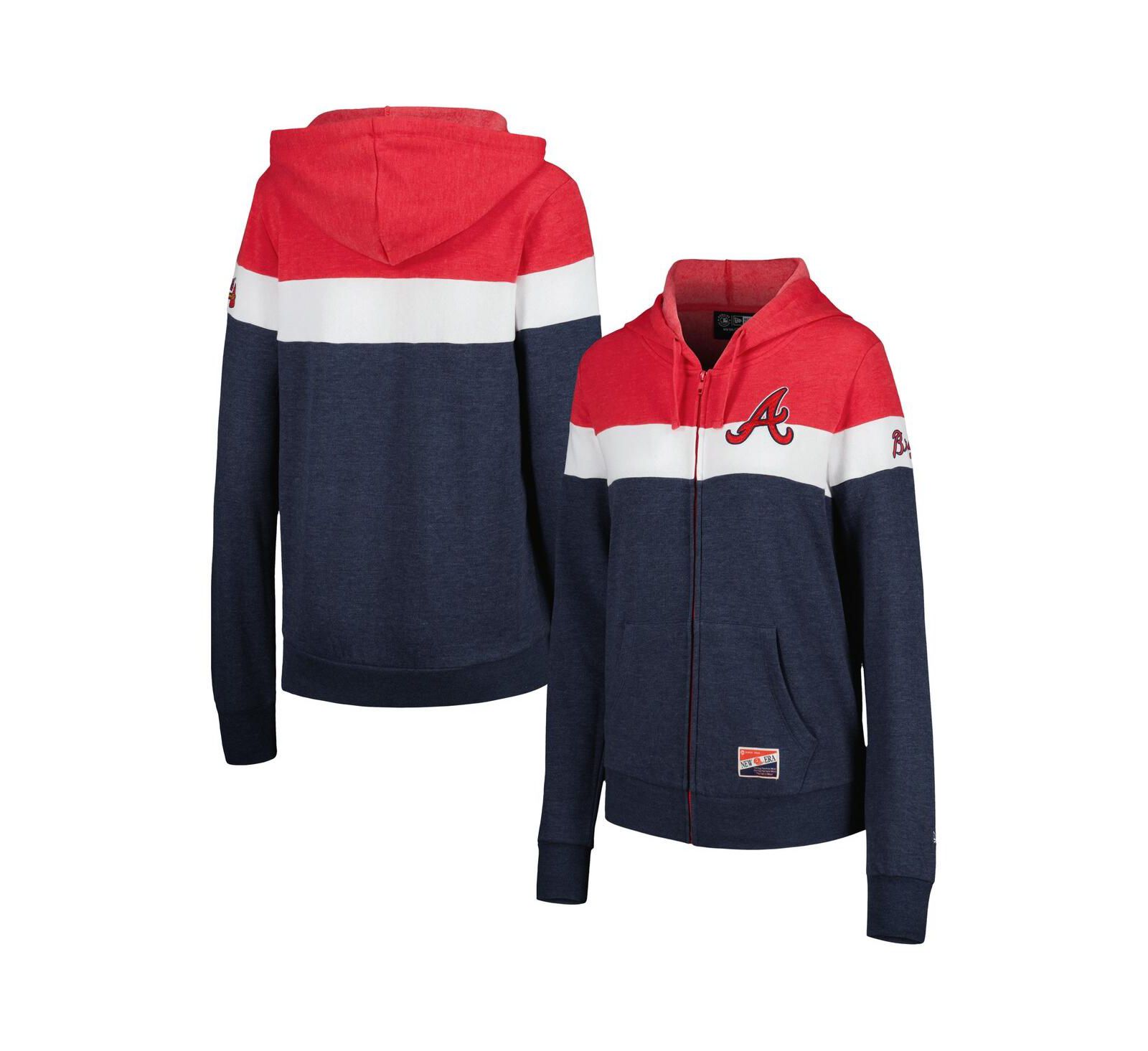 Женская толстовка на молнии New Era Heather Navy Atlanta Braves Colorblock