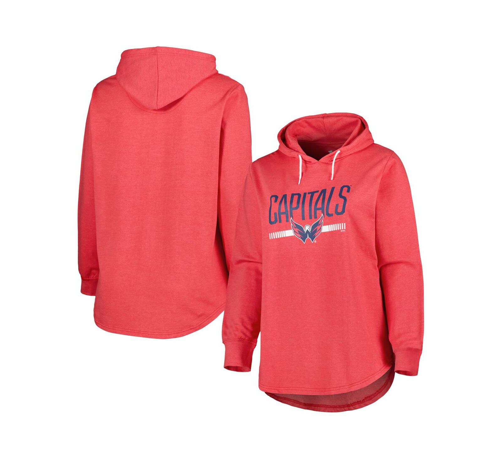 Women's Heather Red Washington Capitals Plus Size Fleece Pullover Hoodie