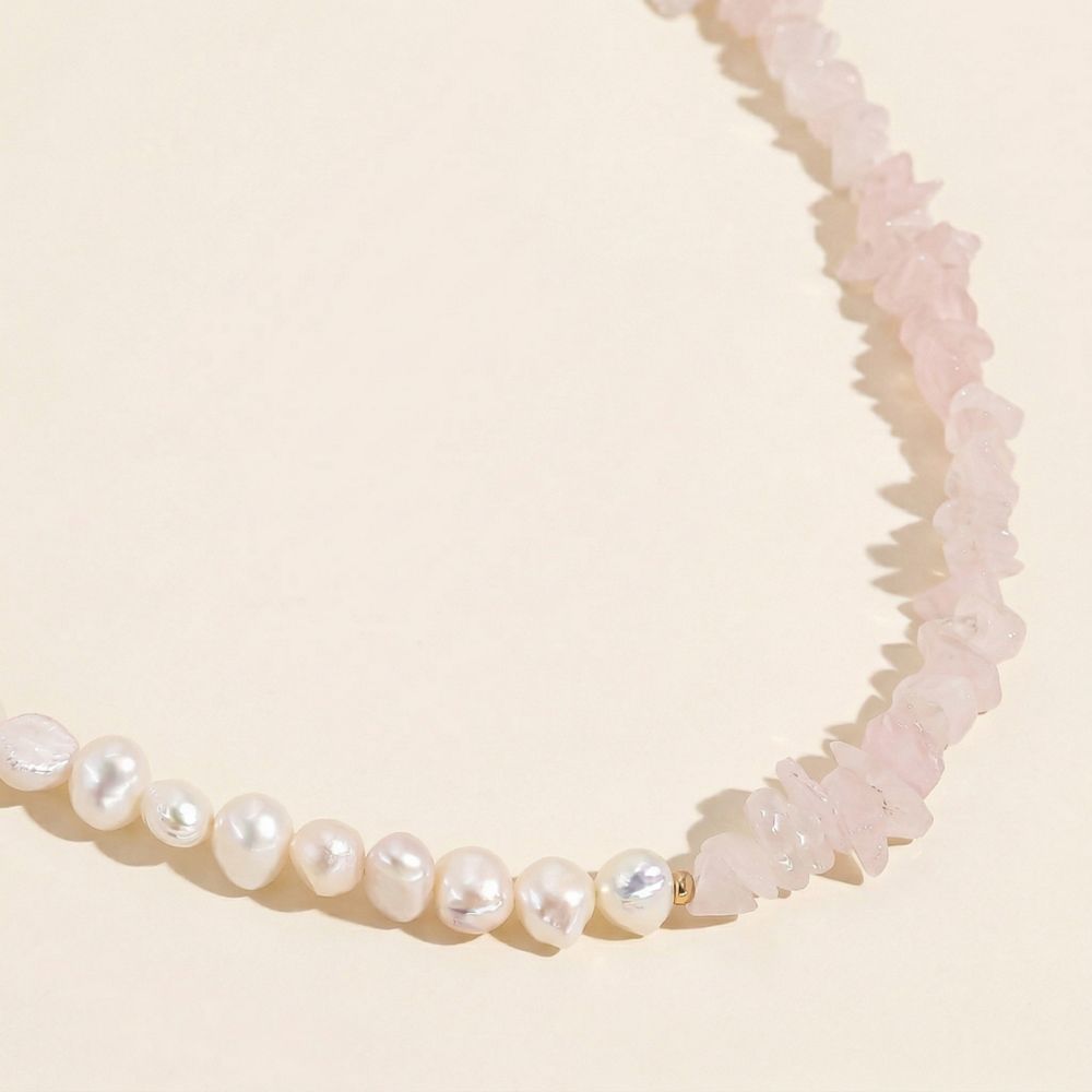 Ожерелье Joey Baby Rose Quartz и Freshwater Pearl 18K Gold Plated 17 inch