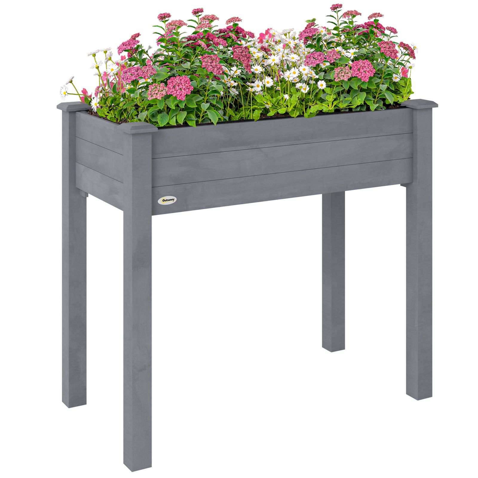 Outsunny 34" Raised Garden Bed Elevated Wooden Planter Box with Holes,