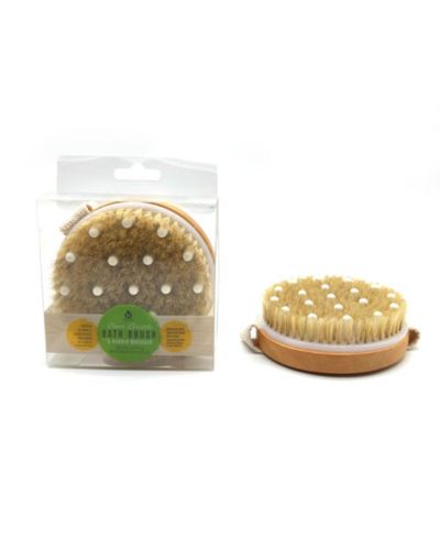 Pursonic Bath Brush and Rubber Massager with Lotus wooden handle