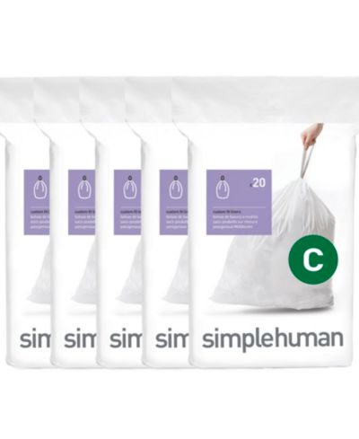 Simplehuman Code C пакет из 100 индивидуальных мешков для мусорного ведра в ванной, 10-12L