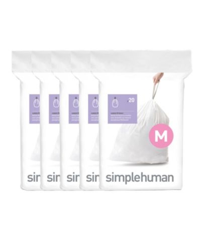 Пакеты для мусорного ведра simplehuman Code M, 100 шт. с 5 упаковками быстрого распределения, 45L