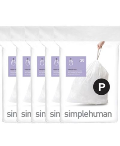 Пакеты-вкладыши Simplehuman Code P 100 шт. с 5 быстрыми упаковками, пакеты для мусорных мешков на кухню 50-60L