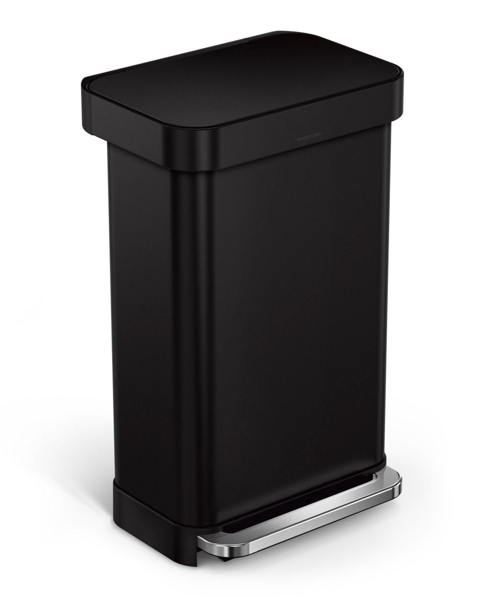 Simplehuman 45 Liter Rectangular Liner Rim Steel Kitchen Trash Can with Liner Pocket