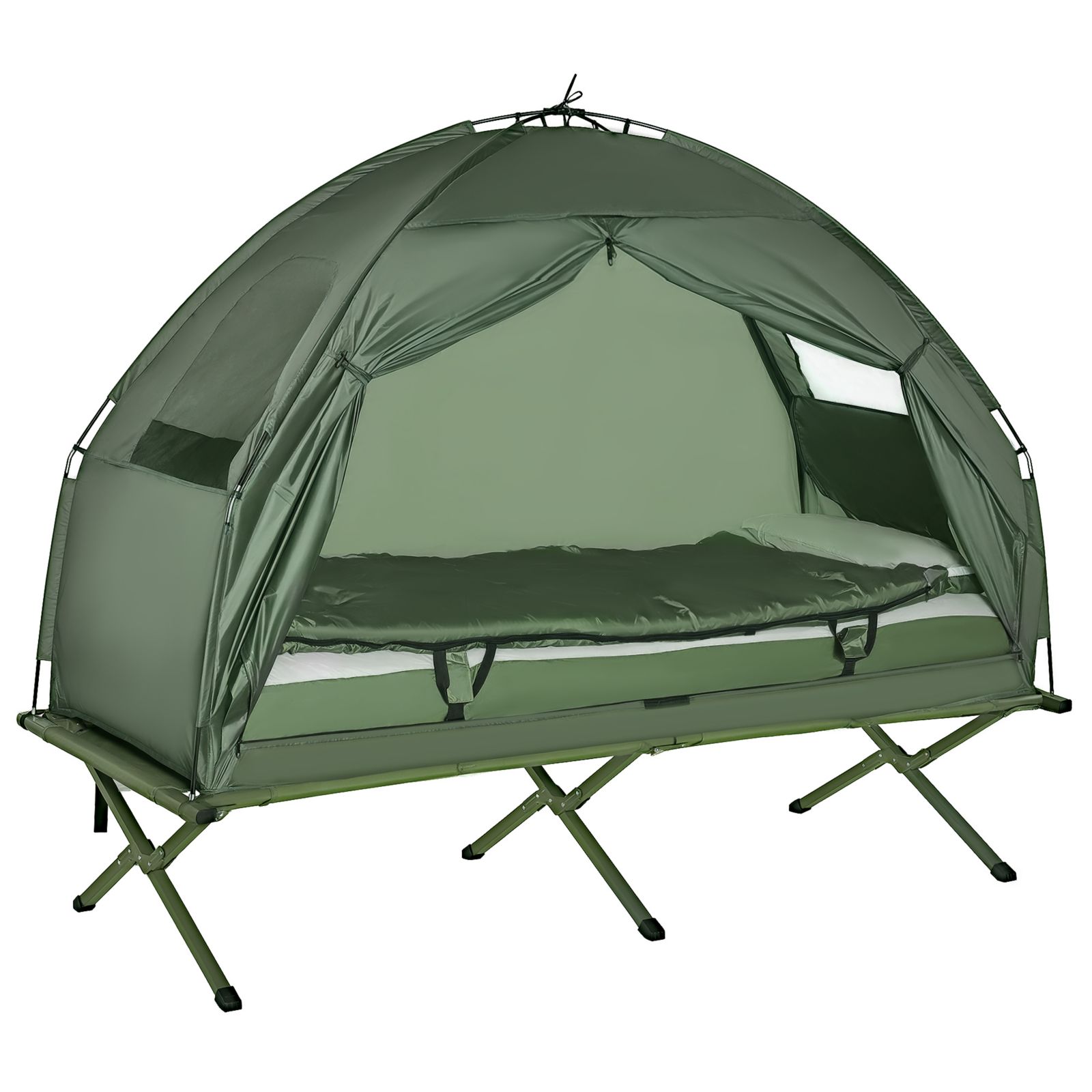 Outsunny Single Portable Camping Tent Bed Cot w/Sleeping Bag Air Mattress