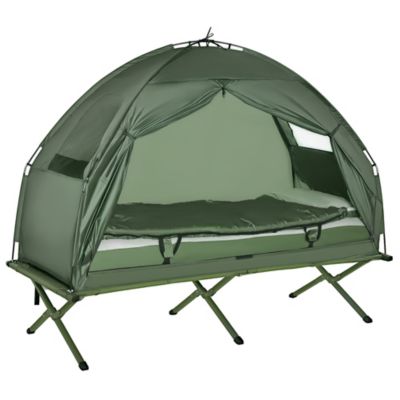 Outsunny Single Portable Camping Tent Bed Cot w/Sleeping Bag Air Mattress