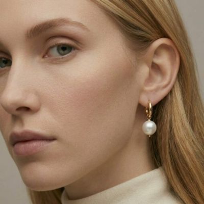 Серьги Joey Baby Gold Plated Freshwater Pearl Drop Hoop