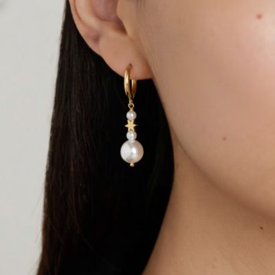 Серьги Joey Baby Plated Freshwater Pearl & Star Mismatched Drop