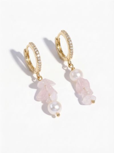 Серьги-подвески Joey Baby с розовым кварцем и жемчугом, гипоаллергенные