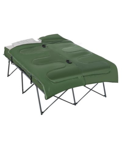 Outsunny 2-Person Folding Camping Cot Portable Outdoor Bed Set with Sleeping Bag, Inflatable Air Mattress, Comfort Pillows and Carry Bag, Soft and Comfortable for Outdoor Travel Camp Beach Vacation