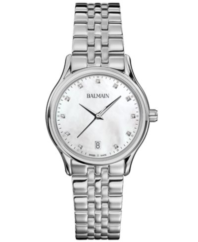Женские наручные часы Balmain Swiss Beleganza Diamond (1/20 ct. t.w.) из нержавеющей стали 32mm