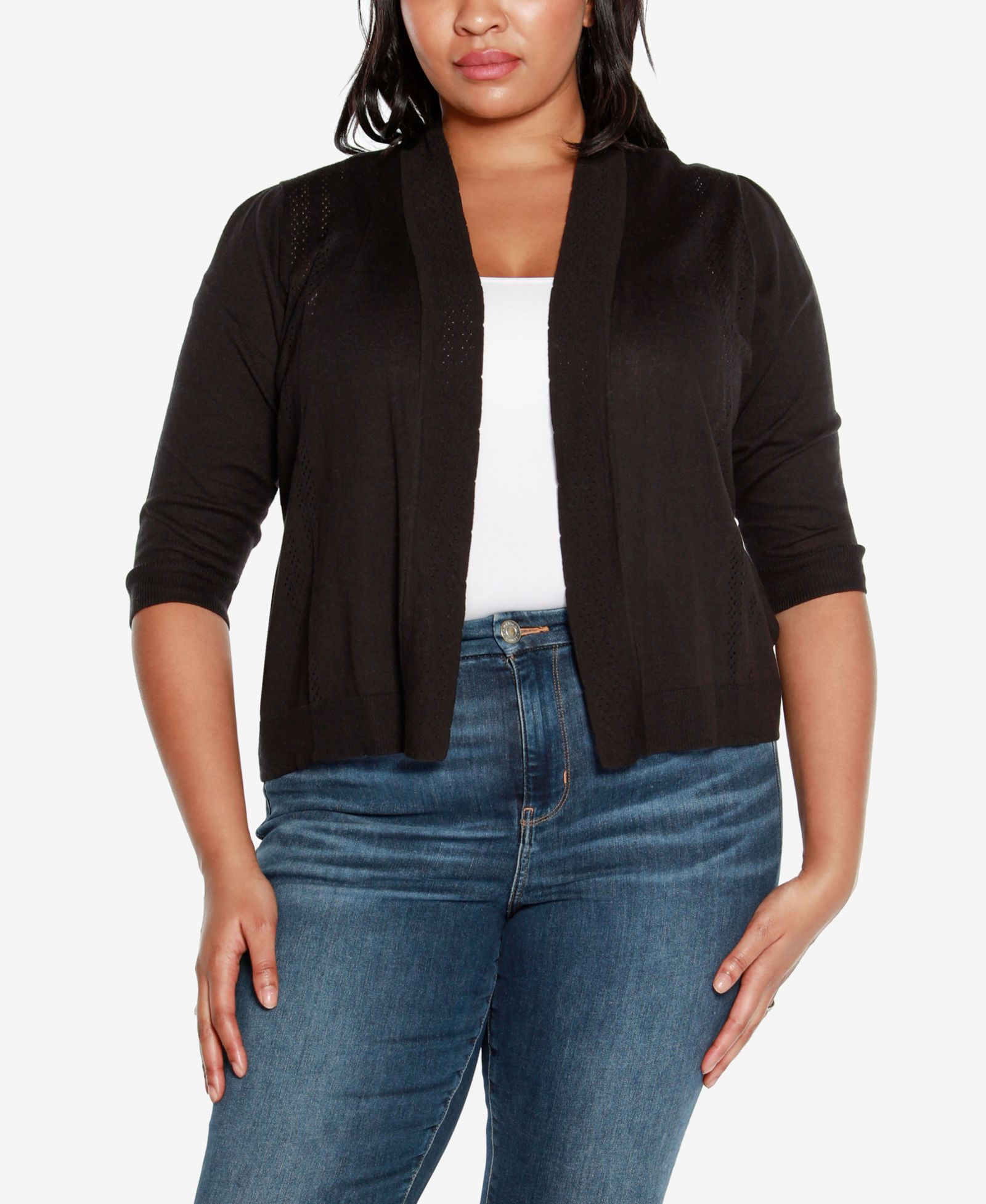 Belldini Plus Size 3/4 Sleeve Open Cardigan Sweater