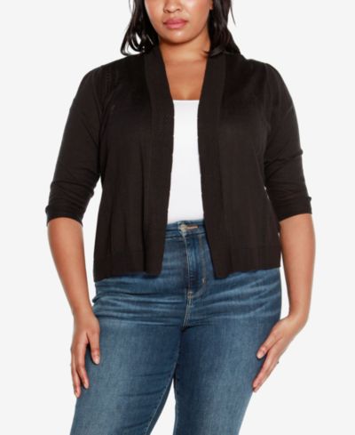 Belldini Plus Size 3/4 Sleeve Open Cardigan Sweater