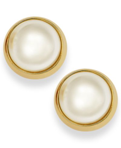 Lauren Ralph Lauren Серьги-гвоздики с жемчугом и акрилом Gold-Tone Bezel