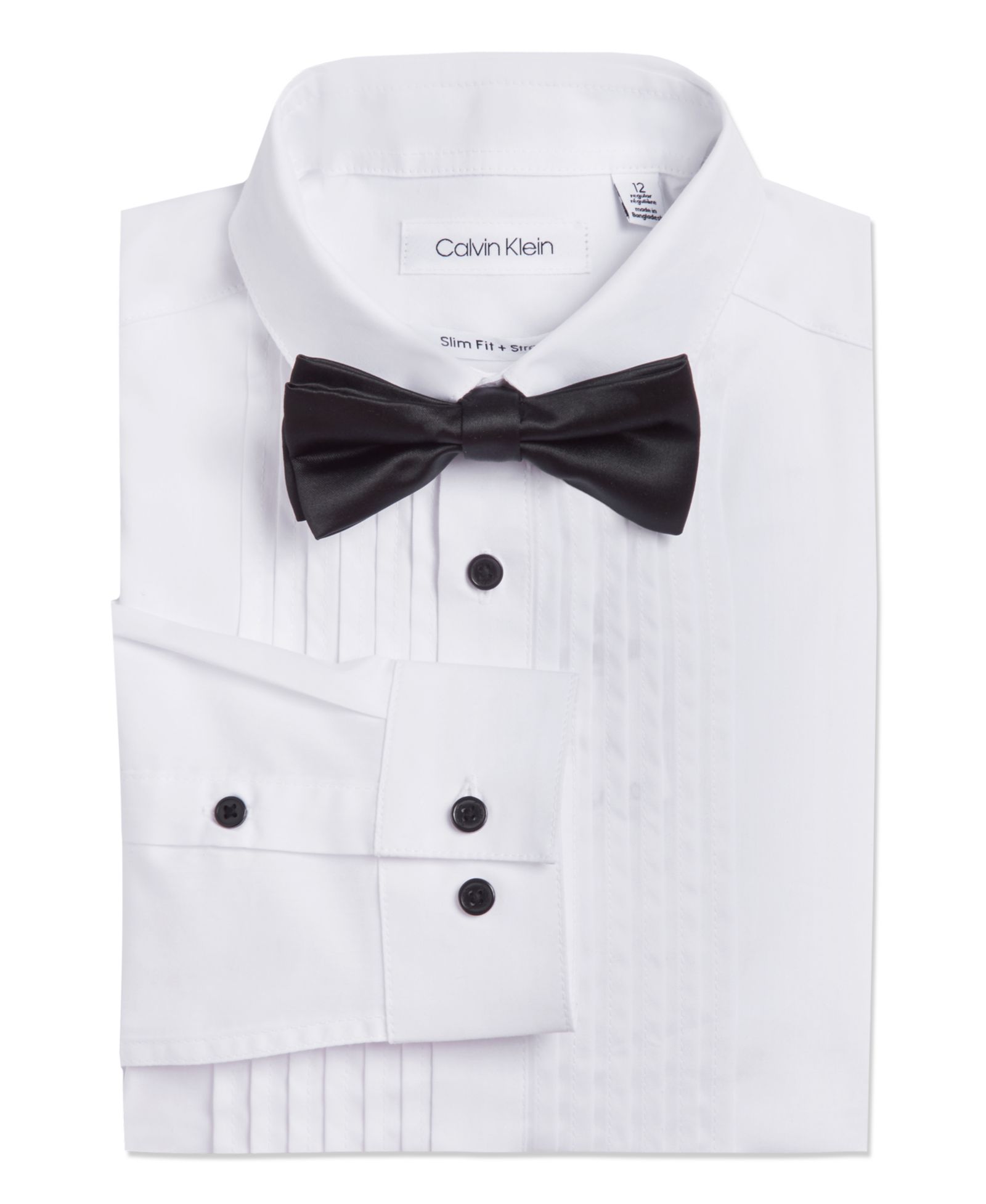 Calvin Klein Big Boys Husky Tuxedo Shirt and Bow Tie Box Set