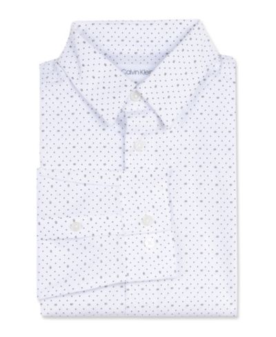 Calvin Klein Big Boys Husky Slim-Fit Stretch Logo Dot-Print Dress Shirt